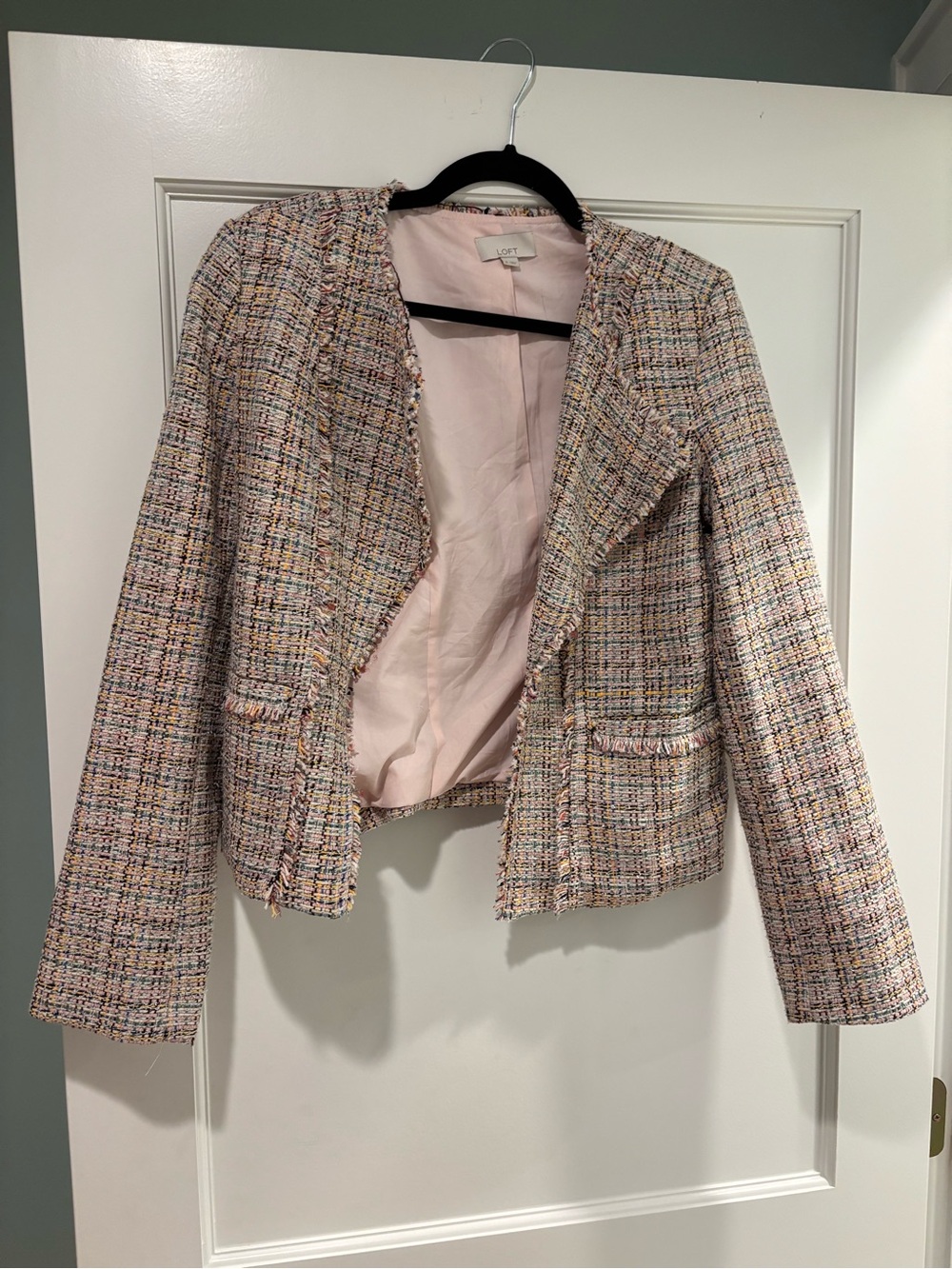 LOFT Pastel Multi Tweed Open-Front Jacket